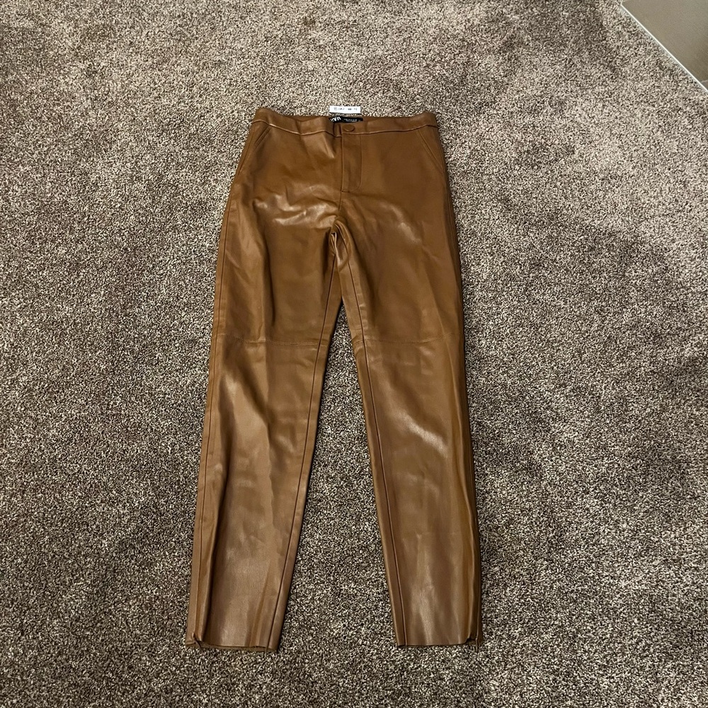 Zara Faux leather (polyurethane) brown pants. Size 28 (US M). Great condition